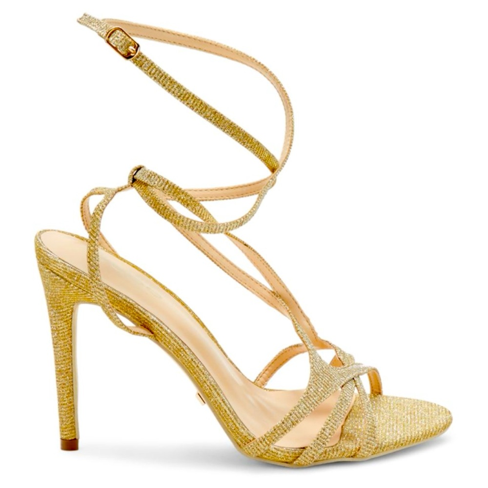NEW BEBE Metallic Size 8 Gold Strappy Stiletto Heels